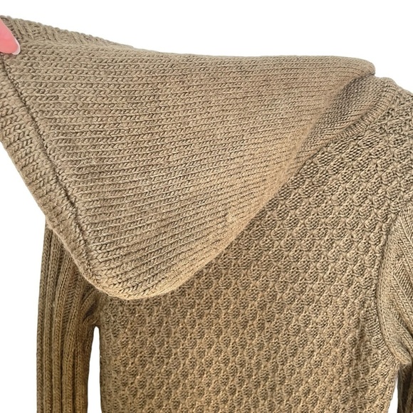 Vertico Taupe/Brown Hooded Cable Knit Sweater VNeck Ribbed Cuffs/Hem Size L - Picture 8 of 12